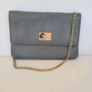 Michael Kors Gray Soft Leather Envelope Bag Chain Medium Flap Shoulder Purse